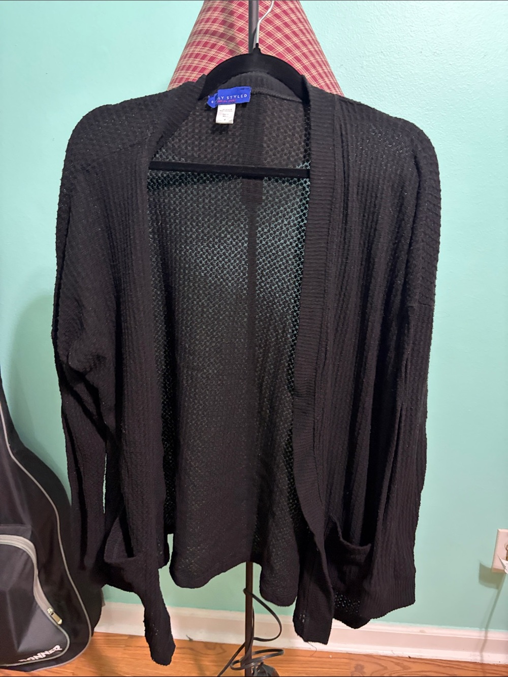 Simply Styled Black Open-Front Ribbed Cardigan